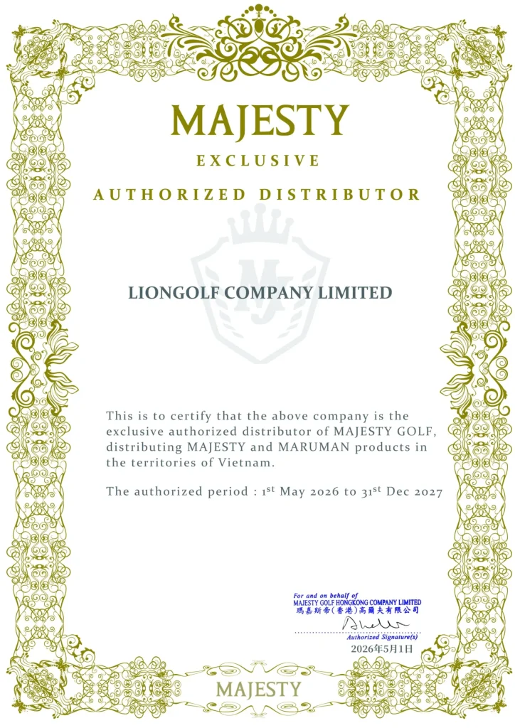 Certificate of LionGolf as a genuine Majesty Golf distributor