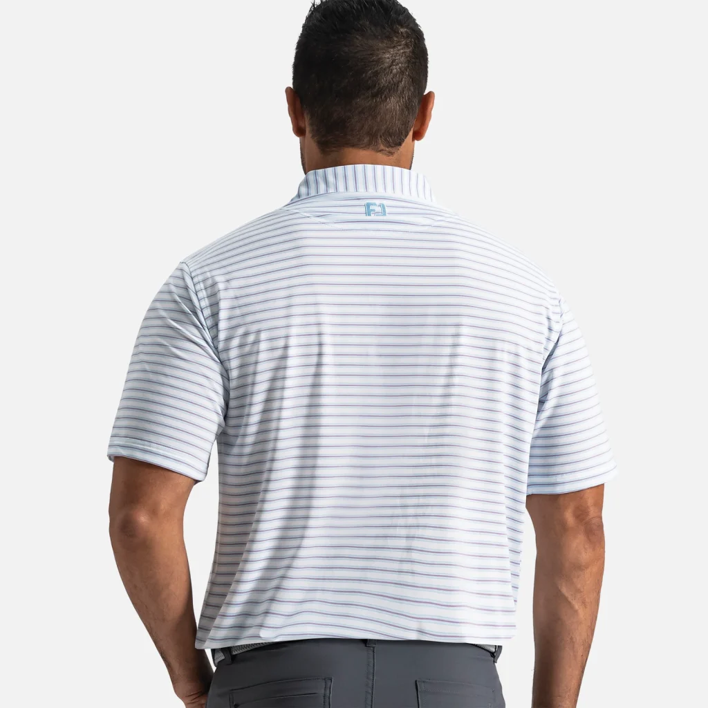 Áo Polo FootJoy Level Stripe TourLisle – White / Blue Breeze / Orchid Smoke