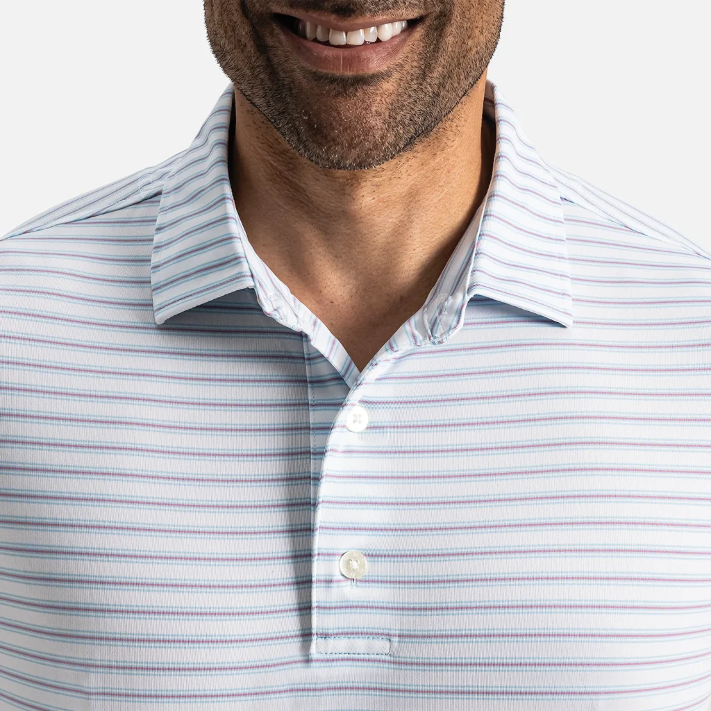 Áo Polo FootJoy Level Stripe TourLisle – White / Blue Breeze / Orchid Smoke