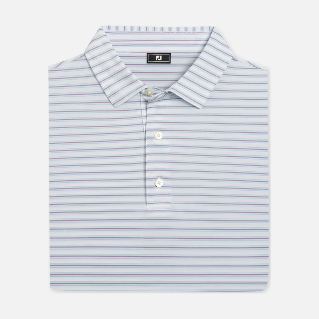 Áo Polo FootJoy Level Stripe TourLisle – White / Blue Breeze / Orchid Smoke