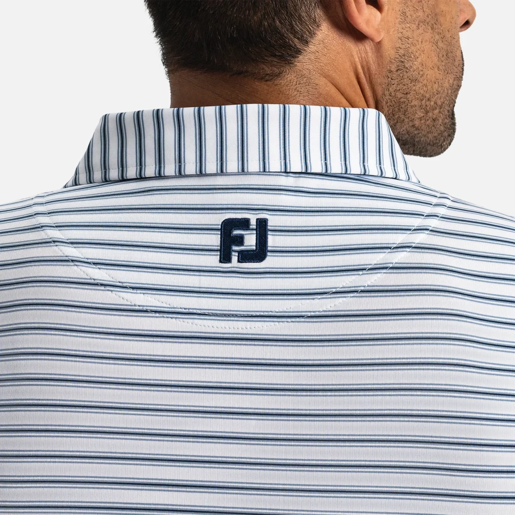 Áo Polo FootJoy Level Stripe TourLisle – White / Windward Blue / Navy
