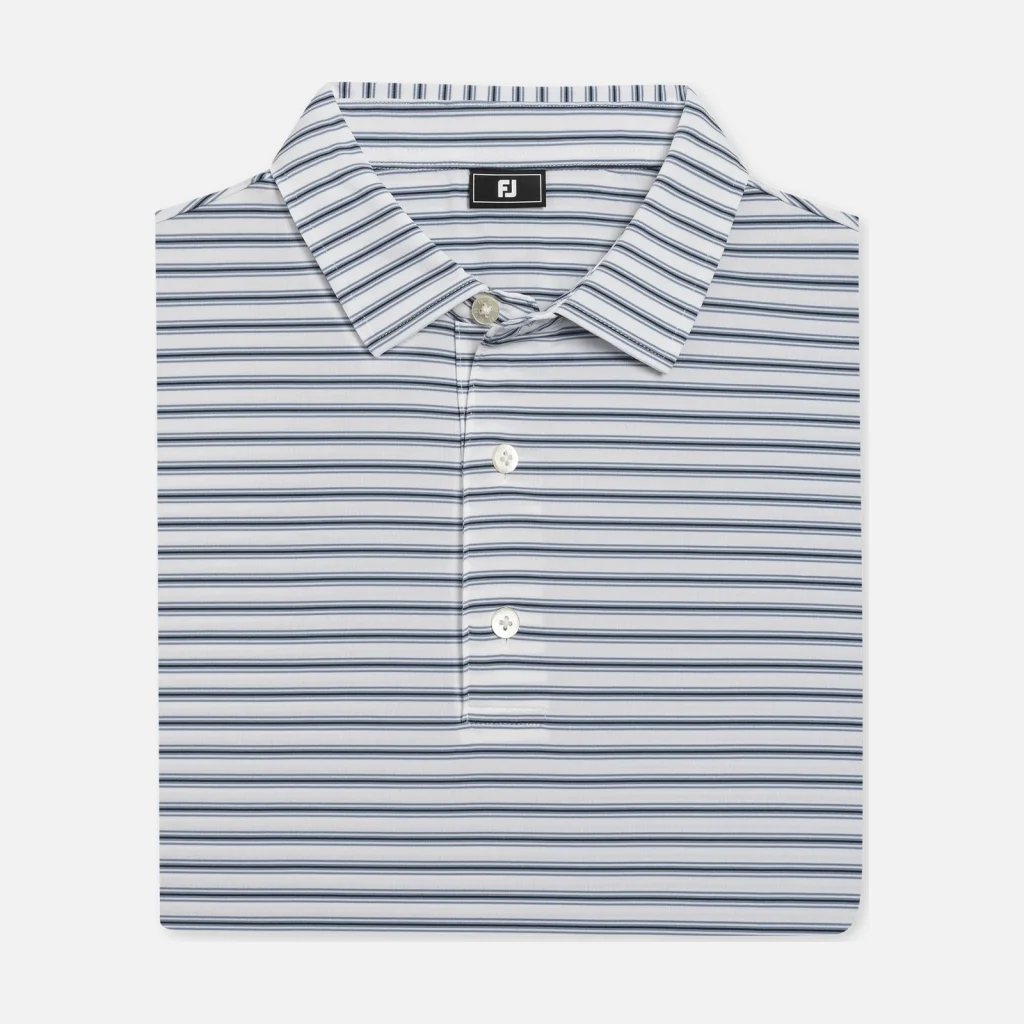 Áo Polo FootJoy Level Stripe TourLisle – White / Windward Blue / Navy