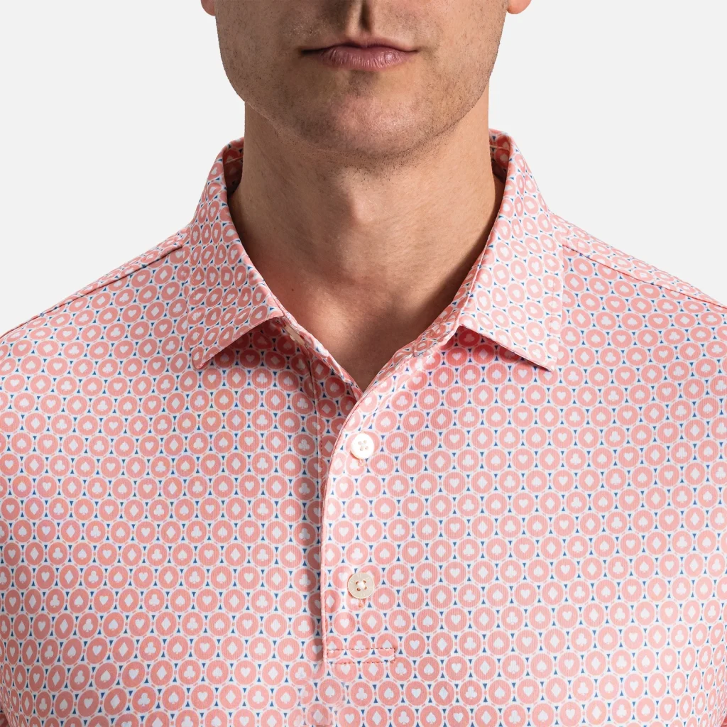 Áo Polo FootJoy Vegas Marker TourLisle – Peach / White / Riviera Blue